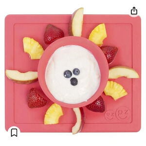 ezpz kids Happy Bowl Coral 100% Silicone Suction Bowl Built in Placemat tabletop